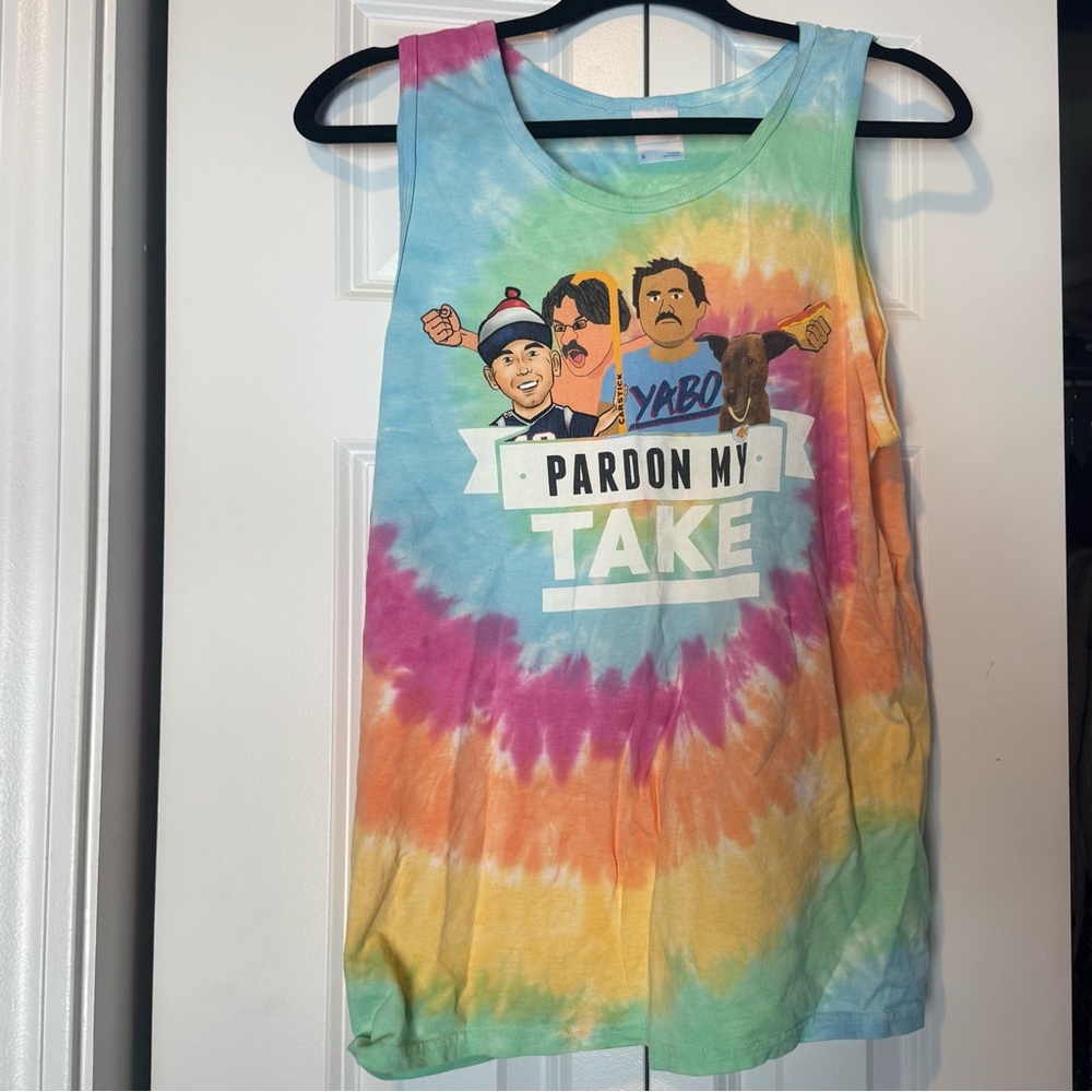 Pardon My Take Tie-Dye Tank Top, men’s size small